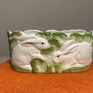 Ceramic Rabbit Planter with Green Accents